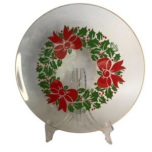 Vintage Toscany Christmas Plate Red And Green Ribbons Gold Rim Holly Berries EUC